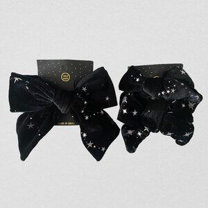 NWT Halloween Black Silver Star Velvet Hair Clip Bow Lot